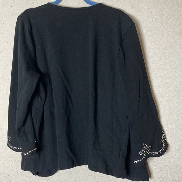 Bob Mackie black Cardigan Sweater with attached shell and rhinestone trim 1X - Picture 6 of 8